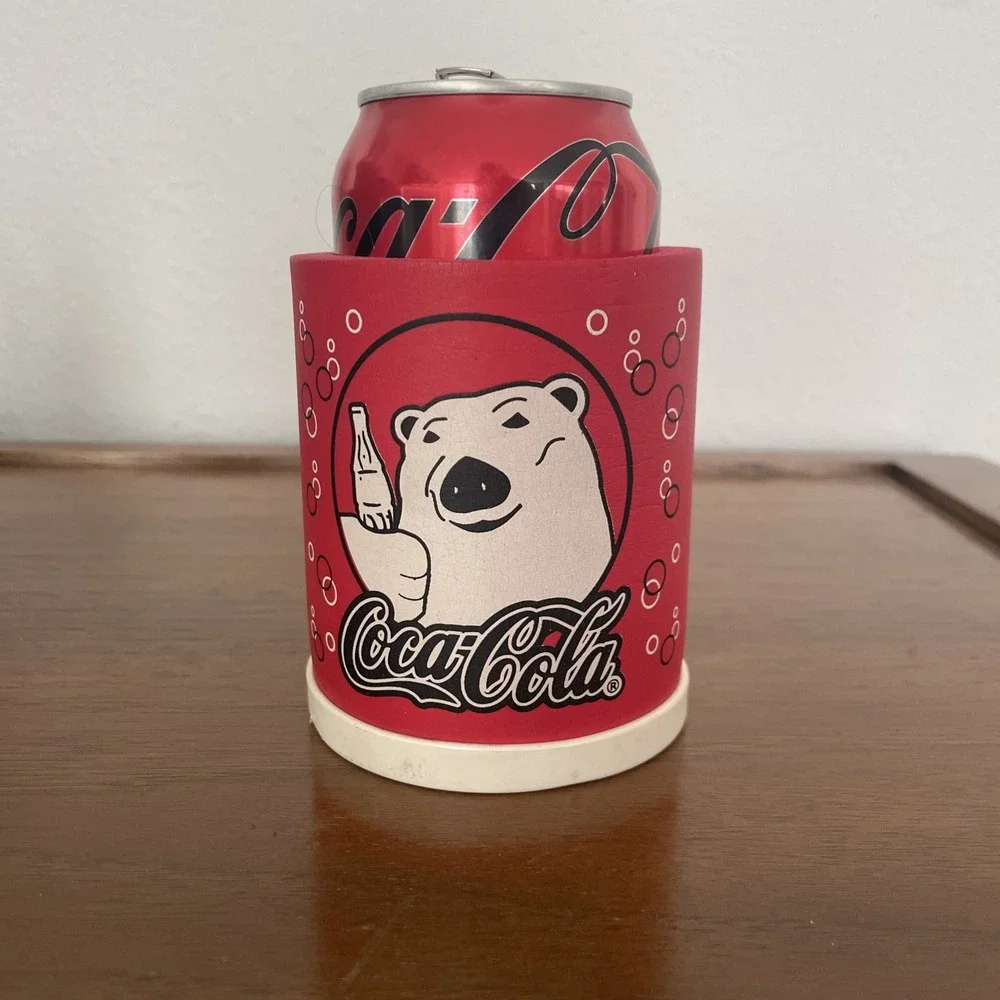 Vintage Coca-Cola Polar Bear Soda Beer Can Koozie‎ Insulated Foam Made in USA